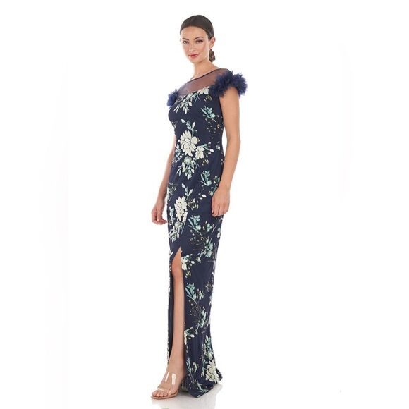 NWOT JS COLLECTIONS | HALLY COLUMN GOWN NAVY PISTACHIO 2 - Picture 2 of 14